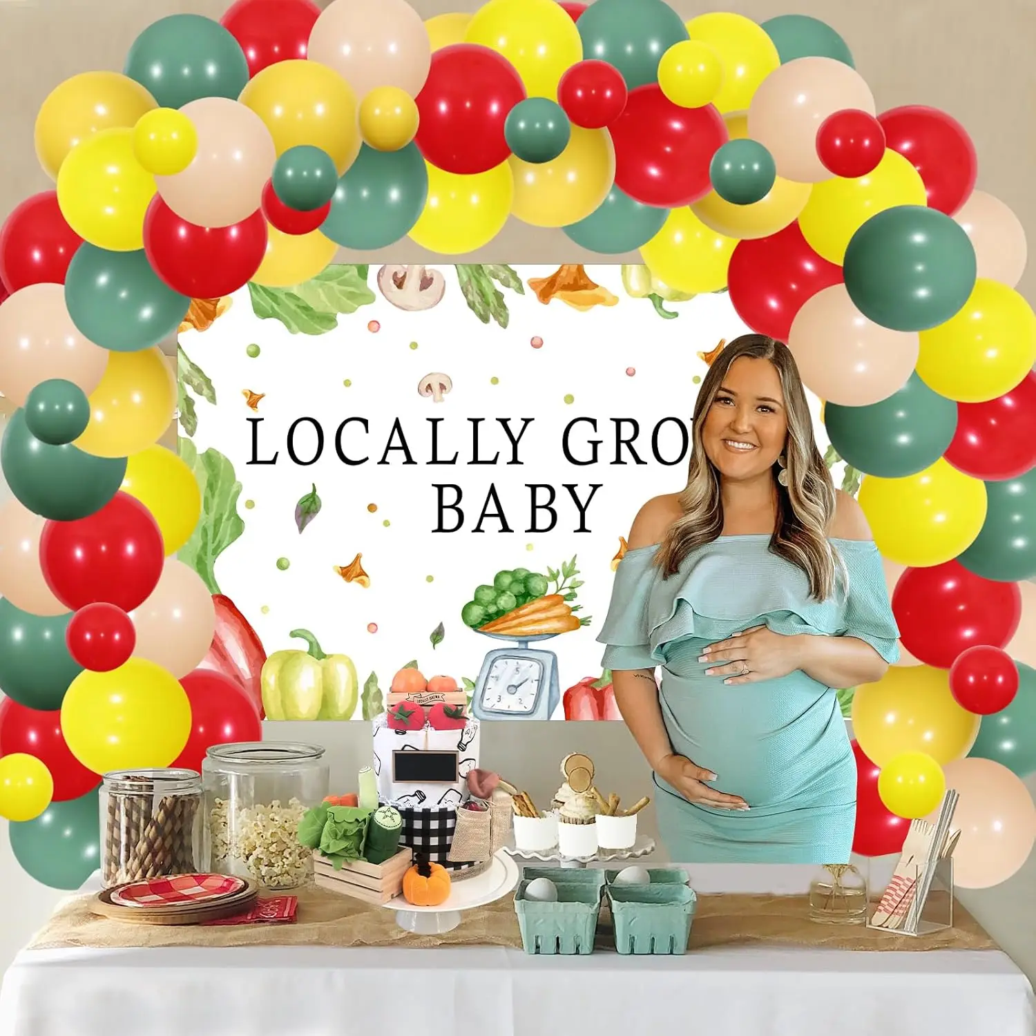 Locally Grown Baby Shower Decorations Farmer's Market Balloon Vegetable Fruit Backdrop Farm Gardener Themed Party Supplies