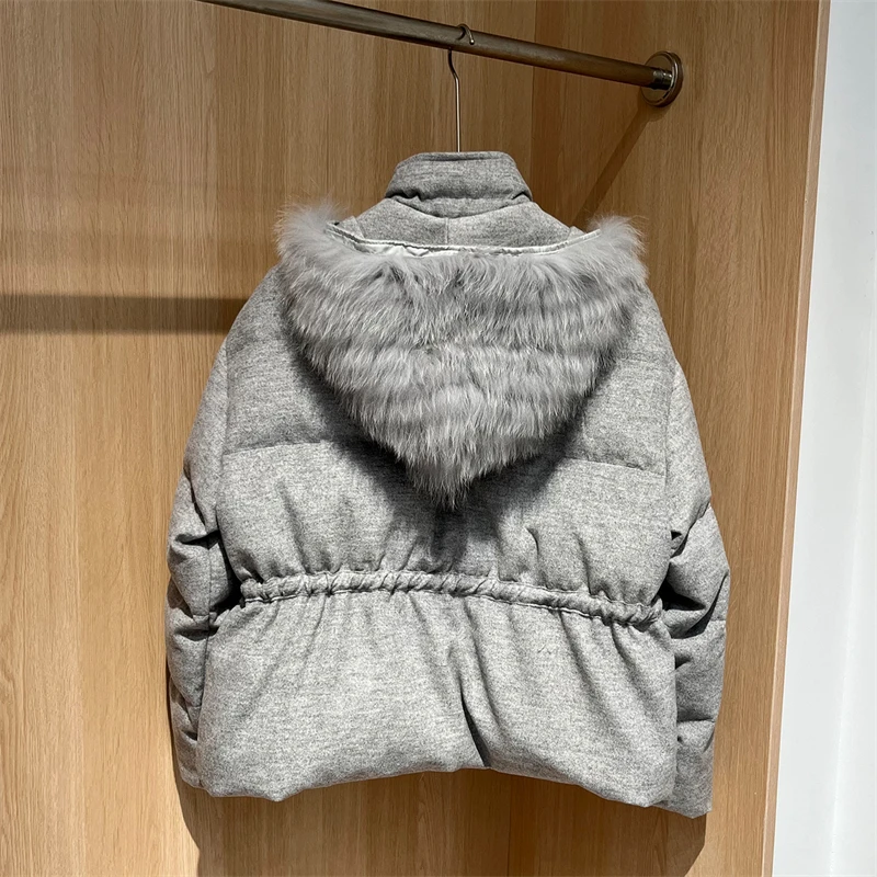 Women Winter Hooded Puffer Jacket, 90% Duck Down Coat, Short Thick Warm Quilted Outerwear, Slim Drawstring Waist Detachable Hood