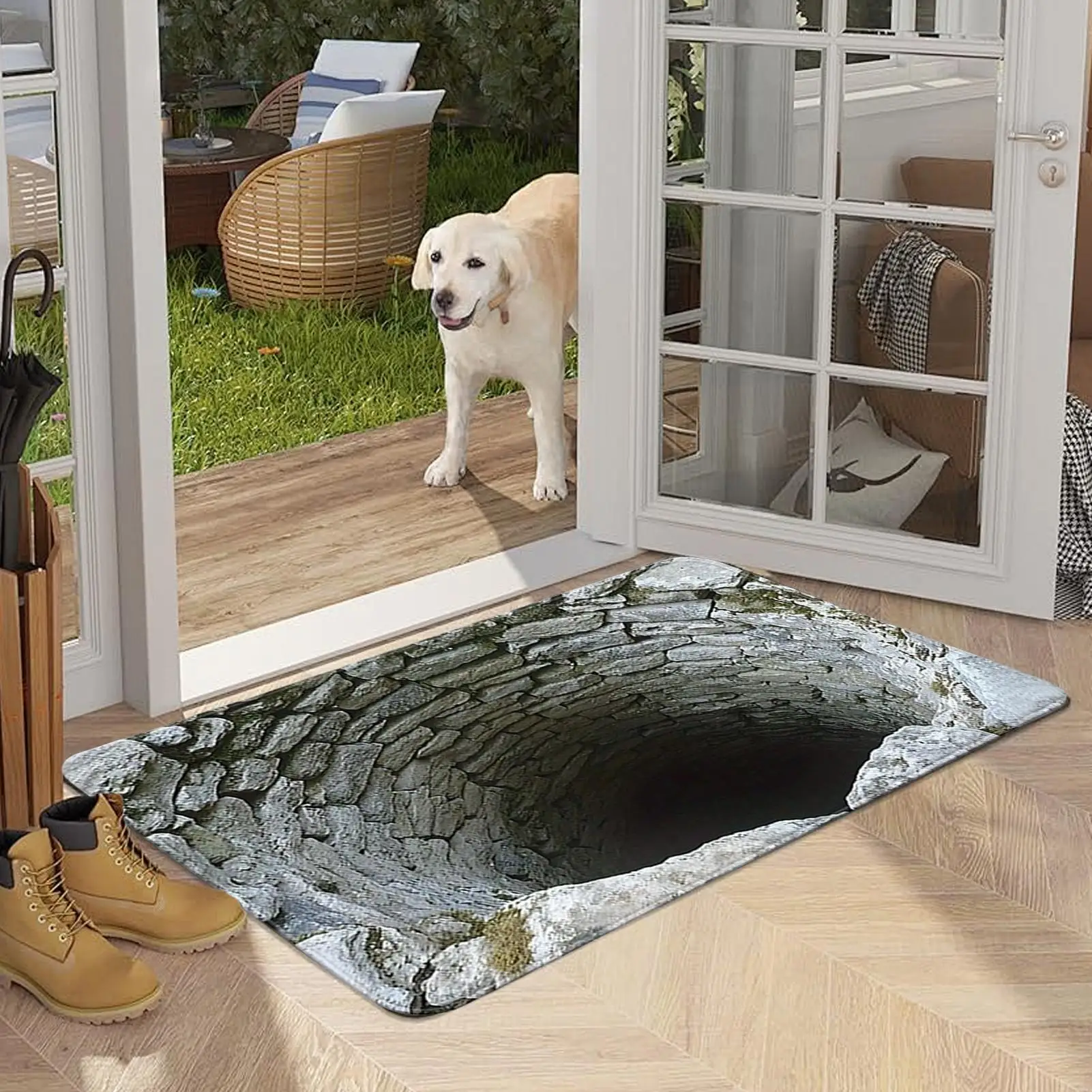 Optical Illusion Rug Bottomless Hole Non-Slip Door Mat Absorbent 3D Rug for Home Workplace Bathroom Entryway Hallway Dorm