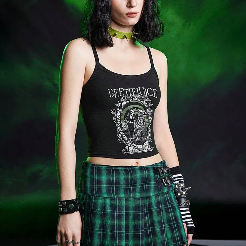 Retro punk printed vest skull vest Gothic Fairycore sexy tight corset vest T-shirt Y 2K crop top Emo spring and summer new item