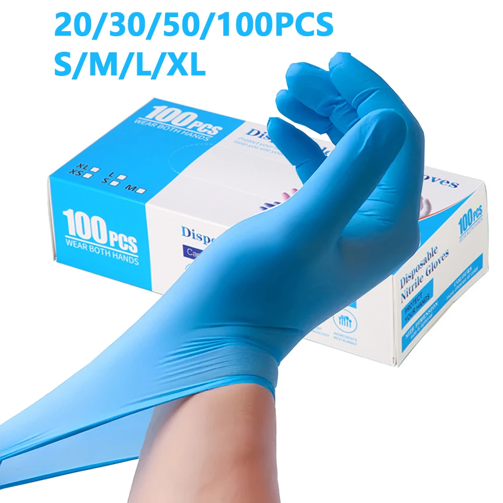 20/30/50/100PCS Blue Disposable Nitrile Gloves Thickened Latex Free Gloves for Work Home Cleaning Glove Textured Mechanic Tattoo