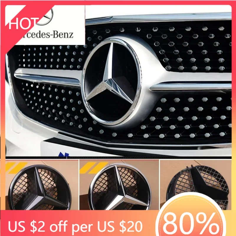 

Колпаки ступиц с серебряной рамкой, украшение для Mercedes Benz W204 2006-2012 B/V class 2005-10, передняя решетка автомобиля, эмблема звезды, логотип