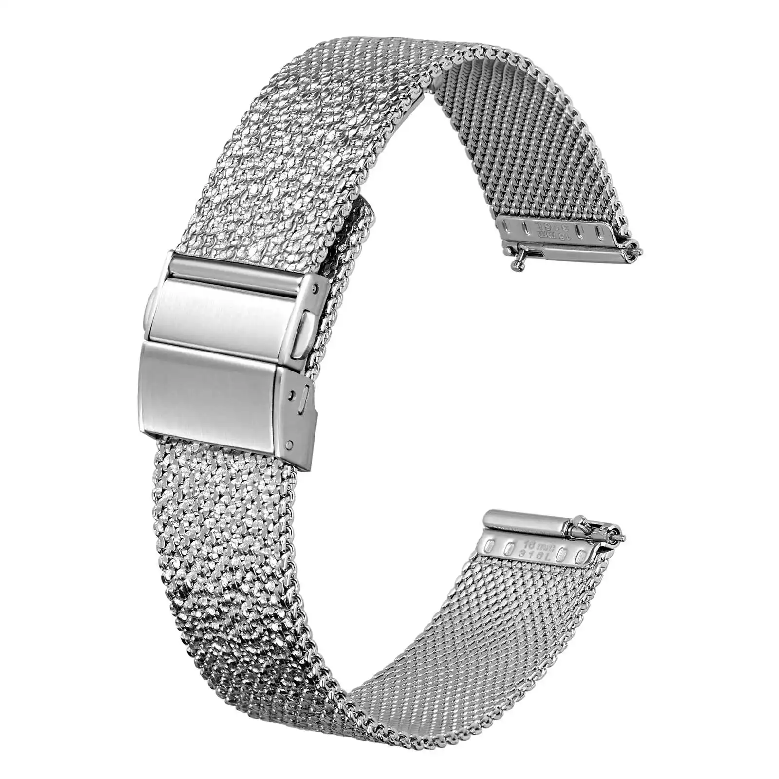 Milanese-Mesh-Uhrenarmband für Faltschließe, 12 mm, 14 mm, 16 mm, 18 mm, 20 mm, Schnellverschluss, Damen