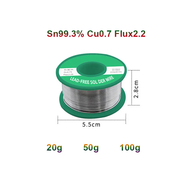 Lead-Free Eco Solder Wire 0.8mm Sn99.3Cu0.7 20/50/100g Tin Wires Rosin Flux Cored High Purity Low Temp Easy Melt for Welding