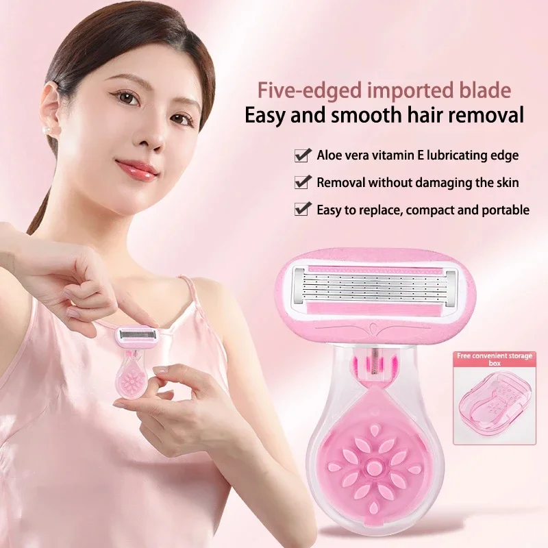 Hot Sale Protective Net Blade Lady Manual Shaver Set, Portable Women Travel Razor for Face Leg Bikini Body Shaving
