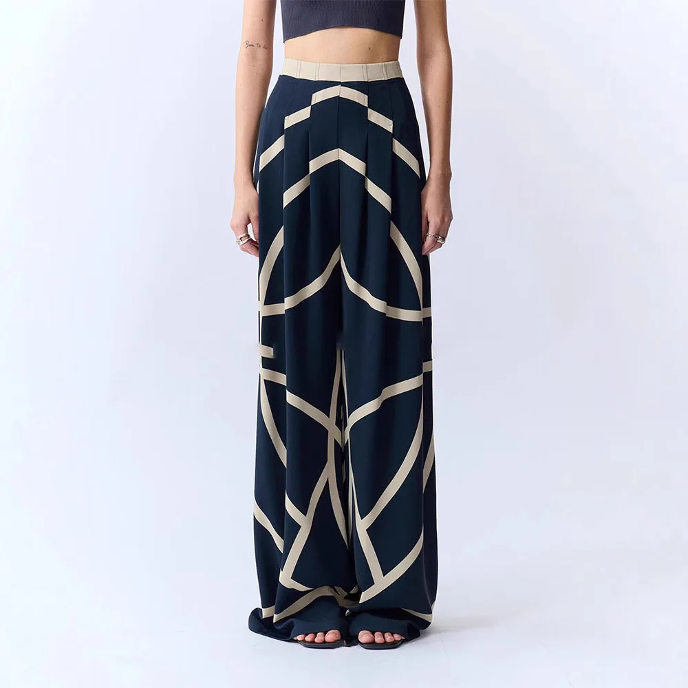 

Women's Pants Heroine Minimalist Pony Totem Striped Print Fashionable Wide-leg Pant Women Casual Straight-leg Floor-length Pants