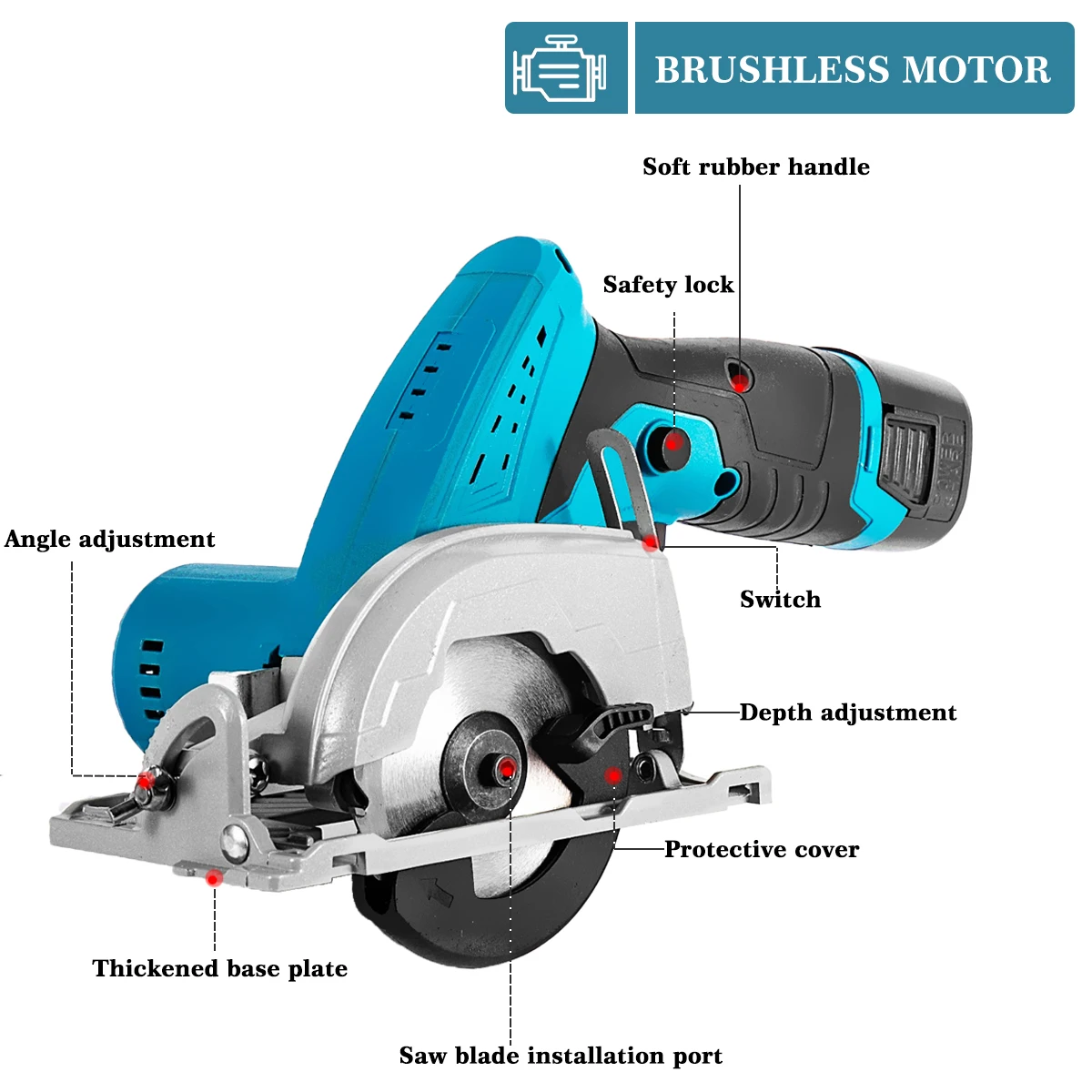 16.8V Brushless Electric Circular Saw 3inch 75mm Cordless Electric Saw Wood Cuttiing Machine Handheld Woodworking Saw