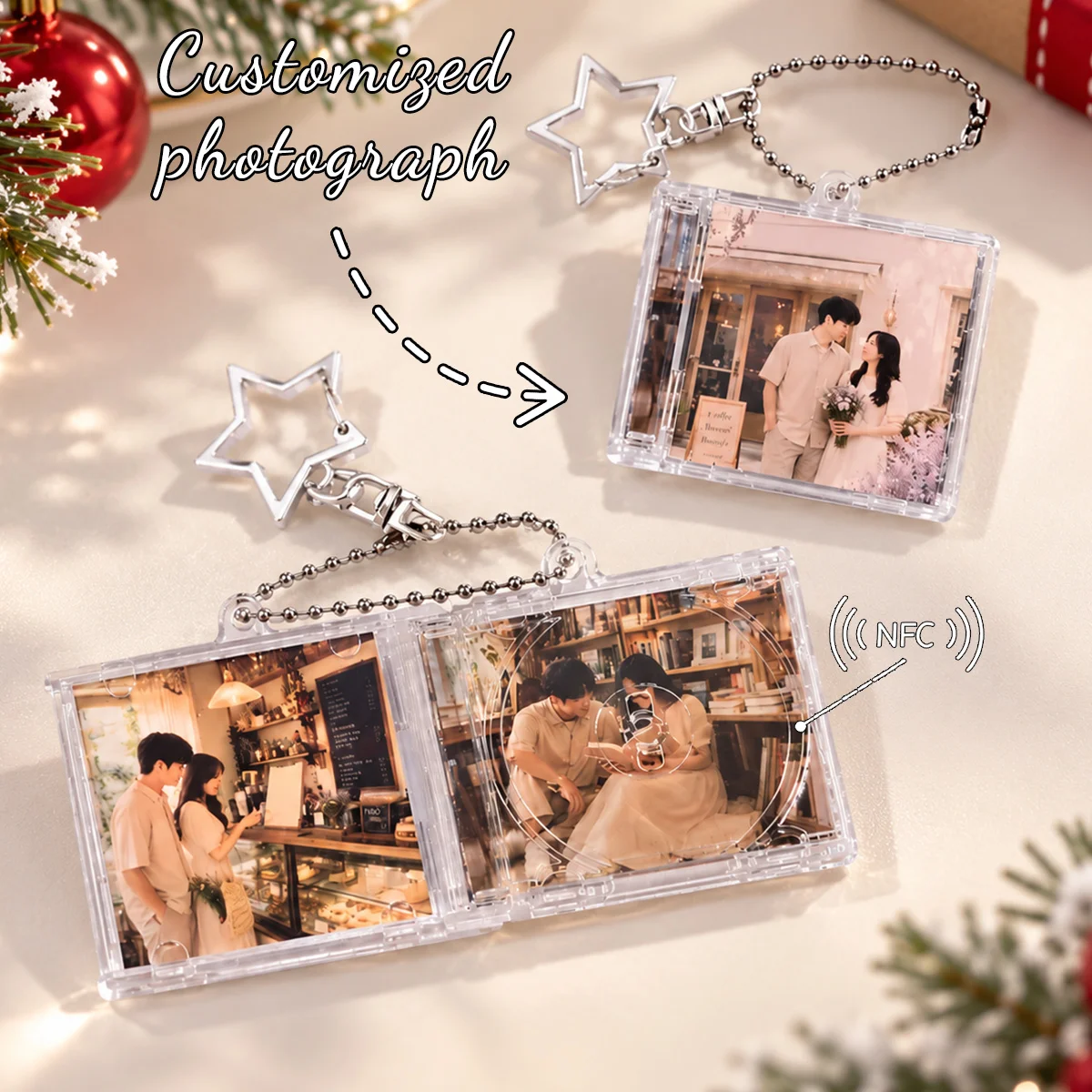 Personalised Mini Photo Album NFC Keychain • Custom Couple Anniversary Gift • Tap to Play Song