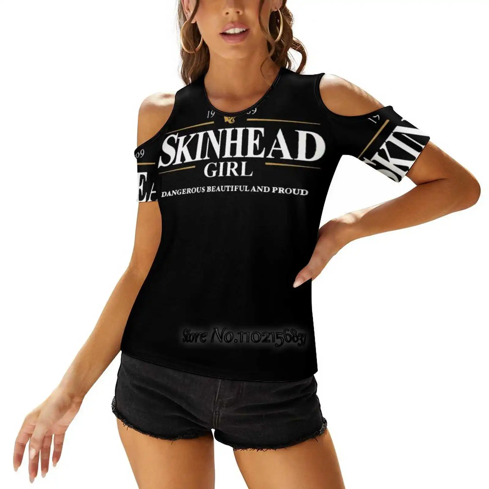 Skinhead Girl : Dangerous Beautiful And Proud Women T-Shirt One Shoulder Lacing Top Sexy T Shirts Hollow Out Tops Tees Dub Punk