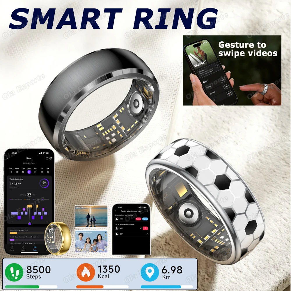 

Ola Esporte Smart Ring 2026 Call/Messages/Alarms Vibration Alerts Heart Rate Sleep Monitoring GPS Motion Waterproof Smartring