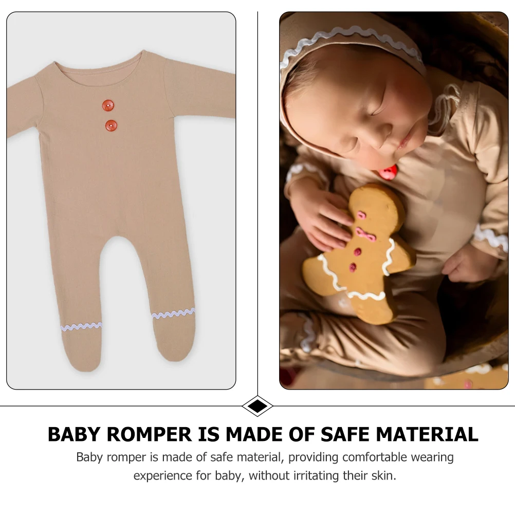 

1 set Gingerbread Man Newborn Christmas Outfit Long Sleeve Romper with Hat Baby Boy Girl Photo Prop Cute Soft Material
