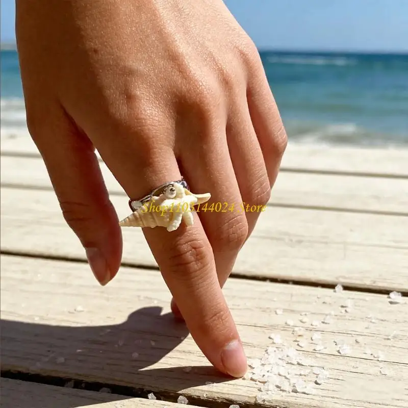N5KE Artistic Adjustable Sea Creature Ring with And Shell Bohemian Fashion Finger Accessories