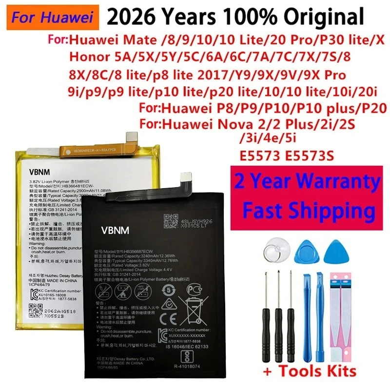 Original Battery For Huawei Honor Mate Nova 2 3 5A 5C 6A 7 7C 7A 10 P10 20 P20 7X 8 8A 8C 8X P8 9 Y9 P9 Lite Plus Pro Batteries