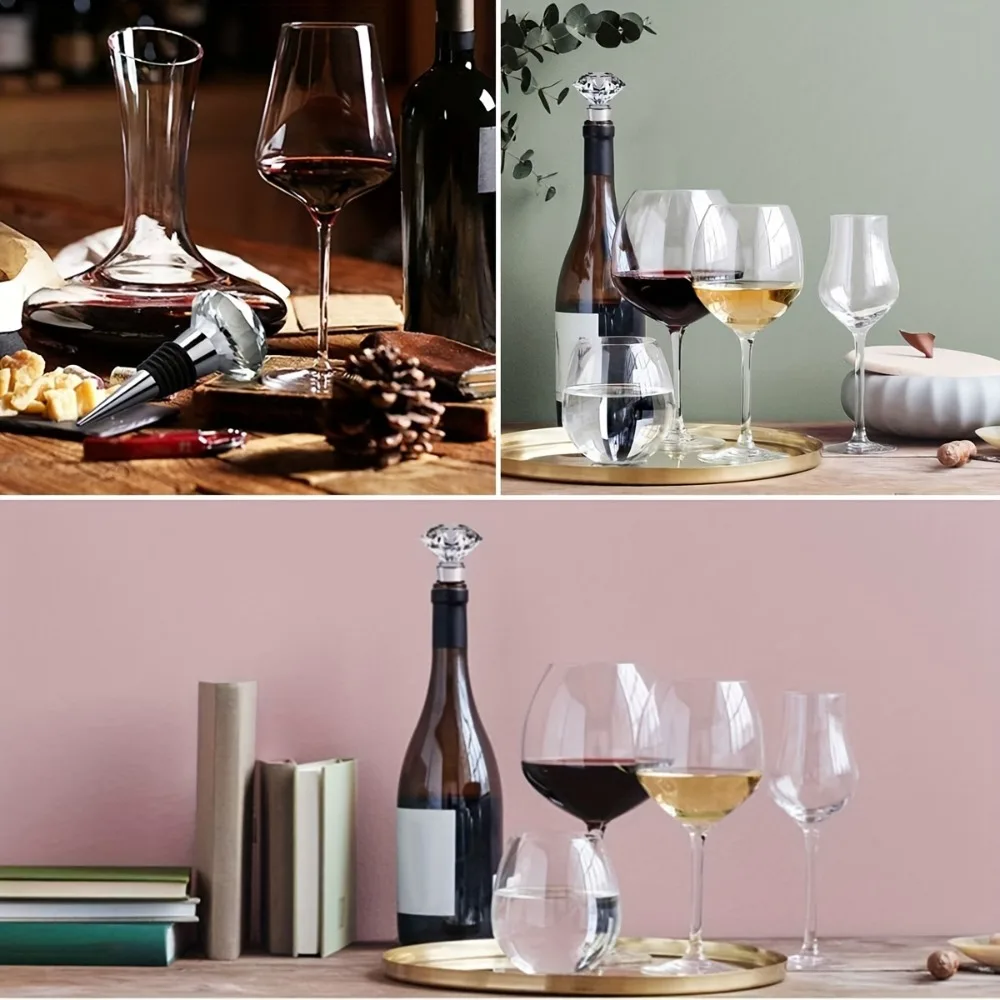 2PCS Bar Tool Zinc Alloy Diamond Wine Stopper Decorative Conical Wine Bottle Cork Reusable Crystal Wine Bottle Stopper Gift view 5