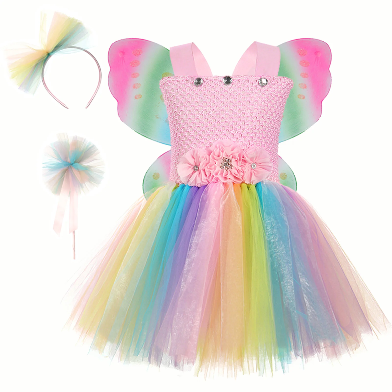 

Kids Tutu Butterfly Wings Dress Cosplay Costume Sleeveless Halloween Carnival Birthday Party Clothing Dress Up