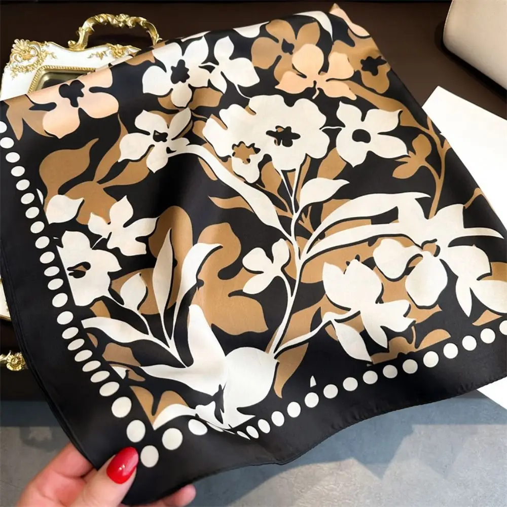 

Fashion New Design Floral Silk Scarf Elegant Soft Women's Scarf Square Luxury Women Shawl Bandana