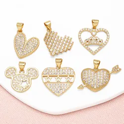 OCESRIO Fashion White Crystal Heart Pendant for Necklaces Copper Gold Plated Crown Star Heart Jewelry Making Supplies pdtb717