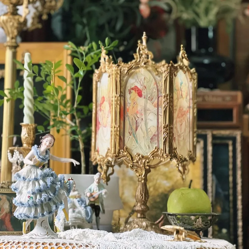 Французская средневековая ретро стеклянная настольная лампа Muxia, латунная прикроватная лампа, настольная Французская средневековая ретро стеклянная настольная лампа Muxia, латунная прикроватная лампа, настольная