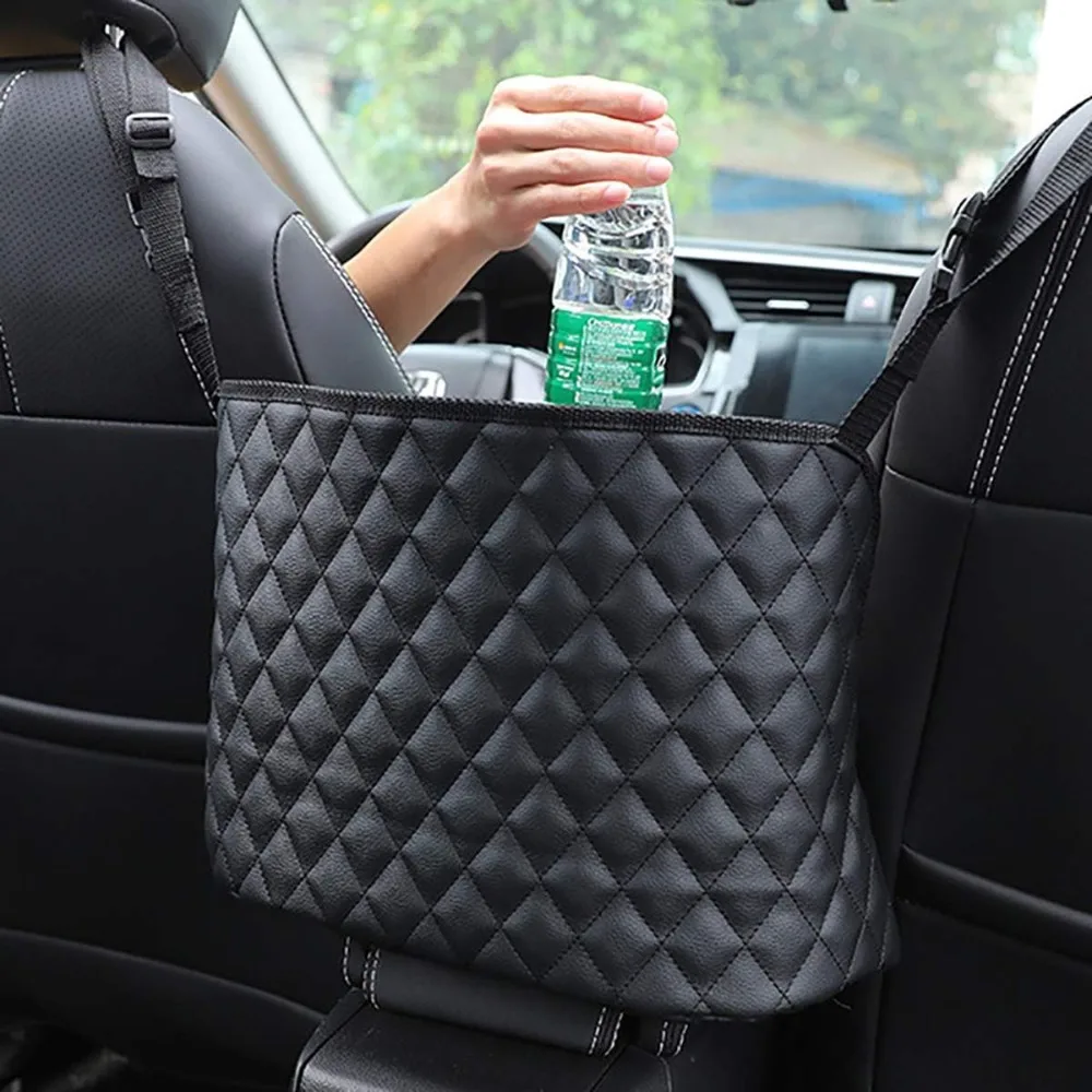 Auto-Geldbörsenhalter - Robuster Leder-Sitzrücken-Organizer, Vordersitz-Aufbewahrungsbarriere, Aufbewahrungstasche mit Netz für Haustiere und Kinder im Fahrerraum – Detail 1