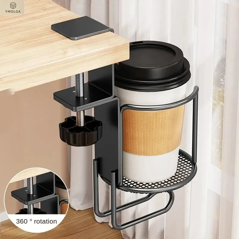 Drill-Free Arm Clamp Mount Cup Holder - Fixed Or Rotating Desk And Table Edge Cup Holder Anti-Spill Anti-Fall Secure for All Bev