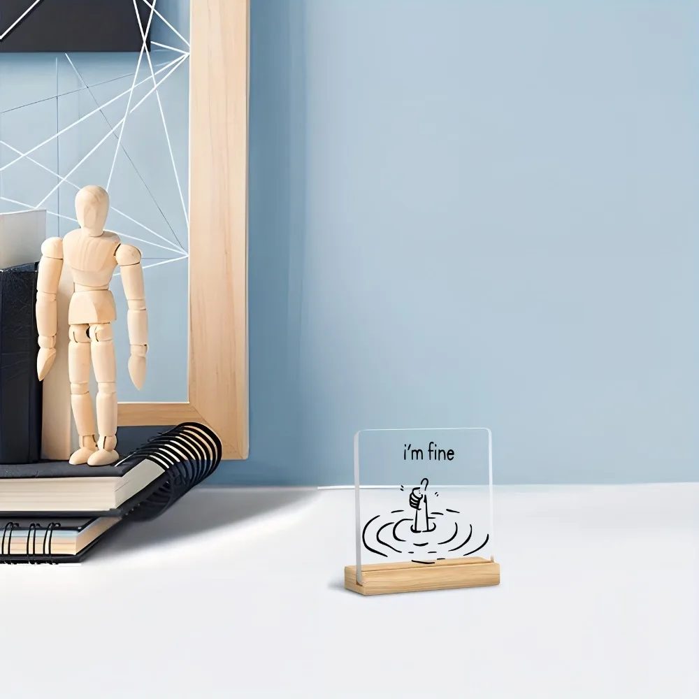 شعار 2D مضحك "I'm Good" - تصميم بسيط باللونين الأبيض والأسود لتزيين سطح المكتب من الأكريليك، المكتب المنزلي، هدية تزيين السنة الجديدة