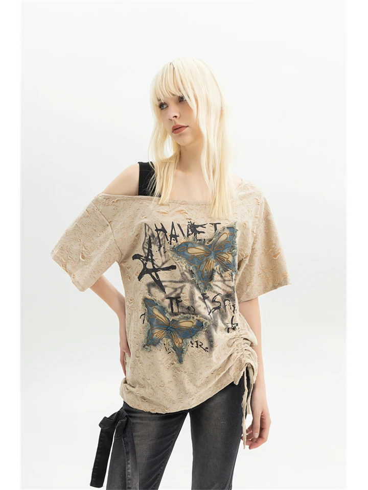 一点物　y2k 00s TRALALA vintage design tops Women's Graphic Print T-shirt Harajuku Y2k Tee Top Vintage Elegant