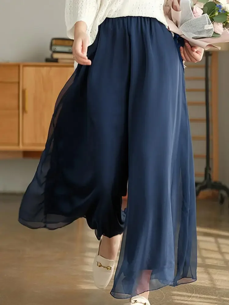 Bonboho Solid Color Cotton and Linen Pants for Women High Waist Wide Leg Pleated Pants Skirt 2024 Summer Casual Bottoms