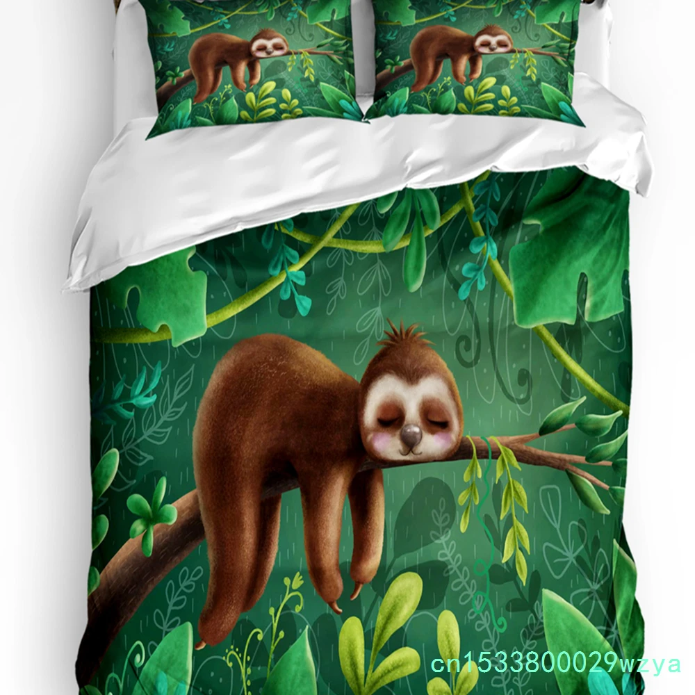 Cartoon Sloth Forest Animal Bedding Set 3pcs Duvet Cover Pillowcase Kids Adult Quilt Cover Double Bed Set Home Textile