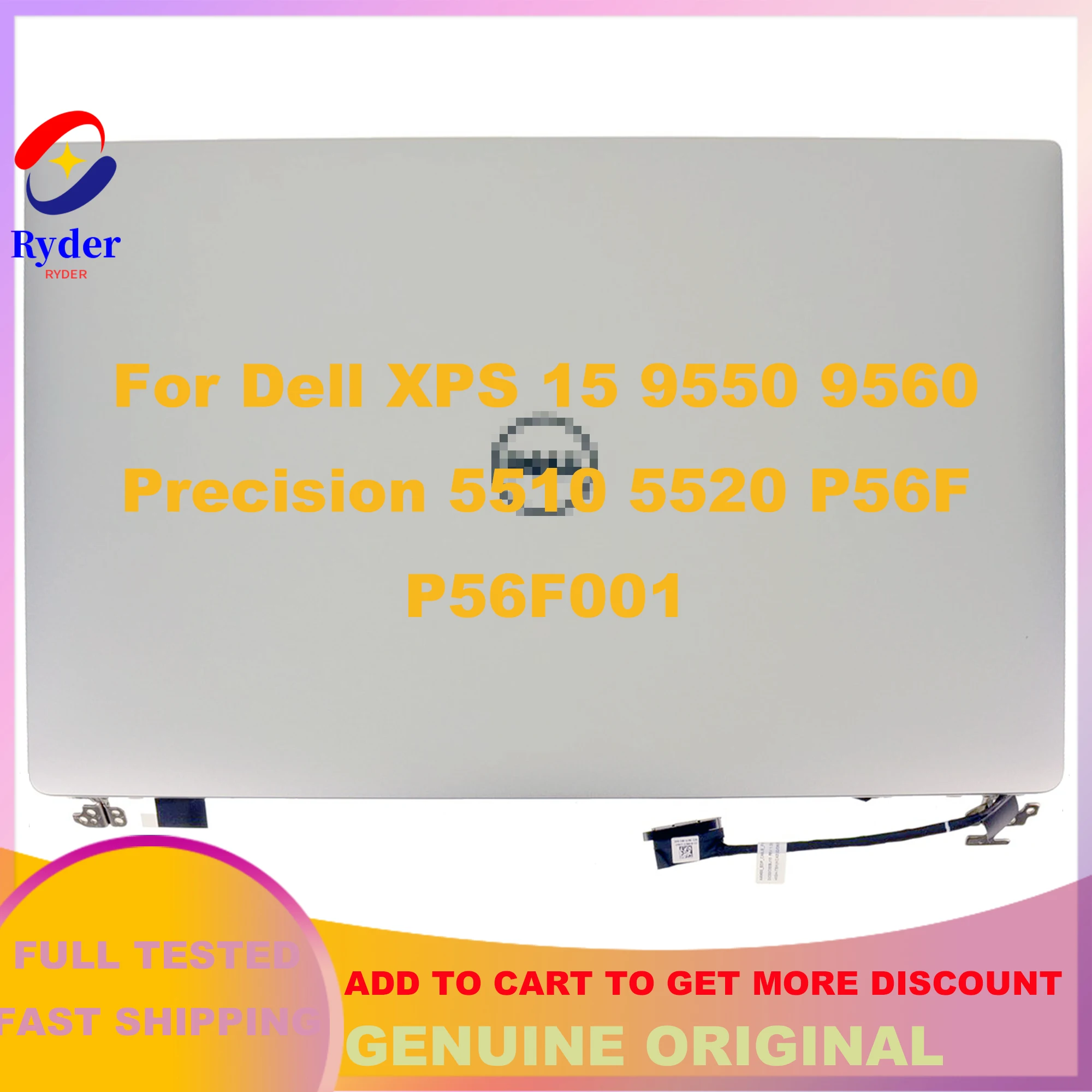 15.6 Inch For Dell XPS 15 9550 9560 Precision 5510 5520 P56F P56F001 UHD LCD Display Touch Screen Complete Assembly With Hinges