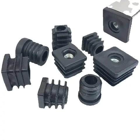 Black Square/Round Plastic Furniture Leg Pipe Hole Plugs With Nut Hole Blanking End Cover Caps Chair Leg Furniture Leveling Feet
