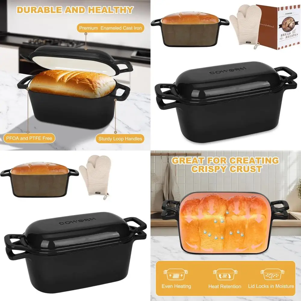 

3.6-Quart Cast Iron Dutch Oven with Lid for Sourdough Bread Baking