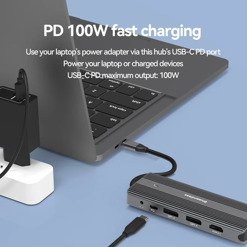 Imagem -04 - Hub Usb c Multifuncional Docking Station Carregador de Transferência de Dados de Alta Velocidade Usb 3.0 Suporta Pd100w K60hz hd Dual dp Hdmi 11 em 1