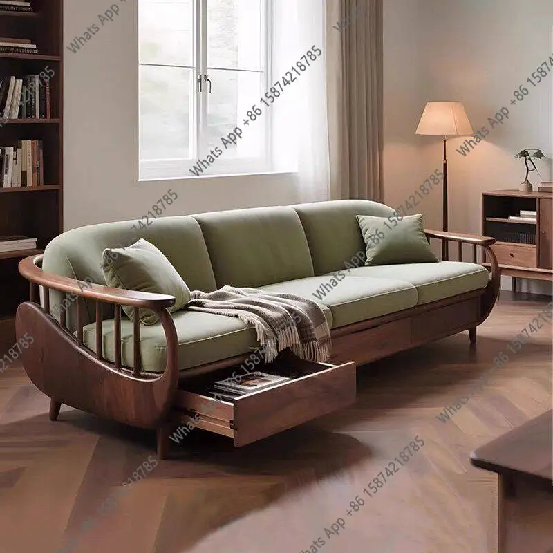 

Новый диван в китайском стиле из массива дерева с тканевой обивкой, из североамериканского черного ореха, элитный, современный, для больших квартир, с функцией хранения.