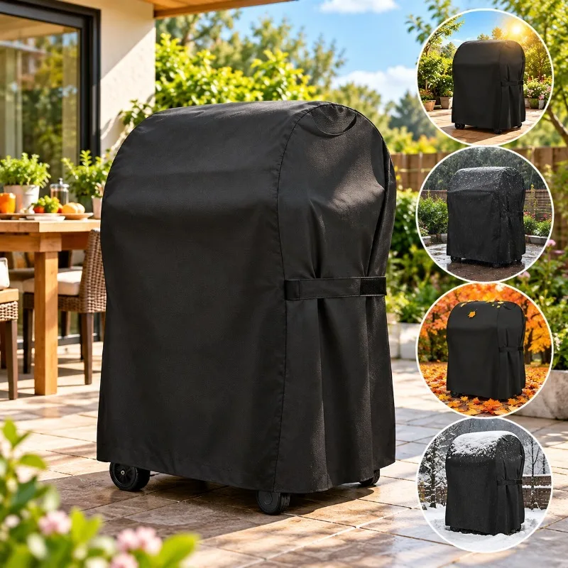Outdoor BBQ Grill Cover Oxford Cloth Waterproof Dustproof Patio Gas Grill Smoker Cover Rain Snow Sun UV Protection Secure Straps