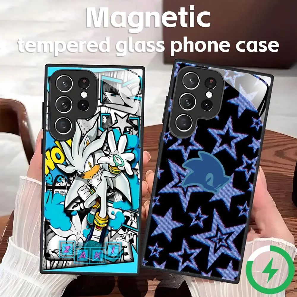 S-SonicES Cartoon H-HedgehogES Phone Case For Samsung S25 S24 S23 S22 S21 S20 Plus Ultra Note20 Glass Magnetic Case