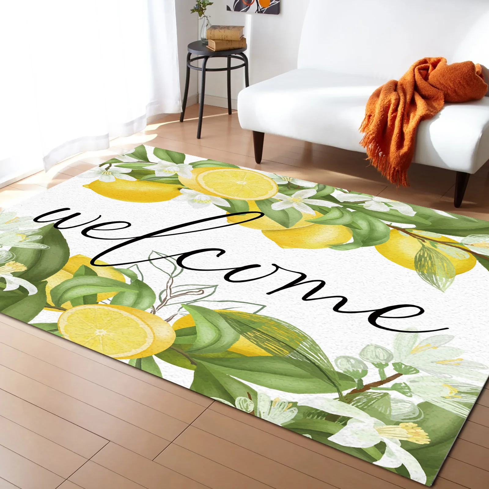 

Lemon Summer Fruit Leaves Welcome Carpet Area Rug Children's Room Living Room Bedroom Large Rug Home Play Decoration Floor Mat