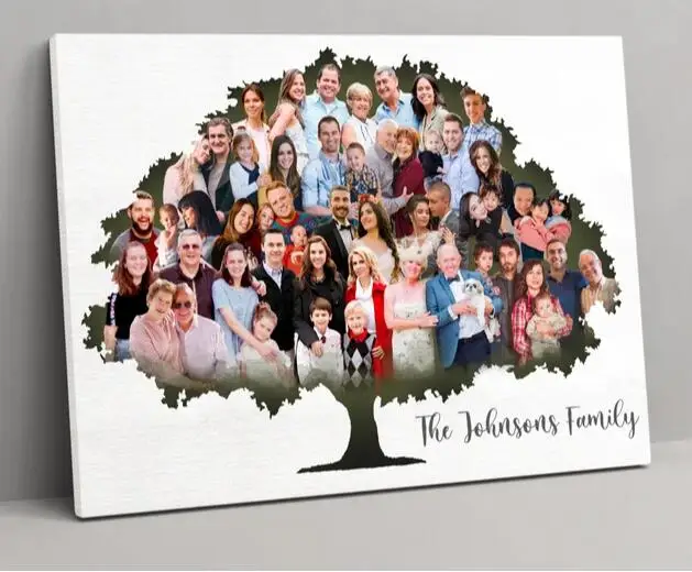 

Customiz Photo Family Tree Portrait Watercolor Style Painting Merge Photo Canvas Painting Wall Art Livingroom Home Decor