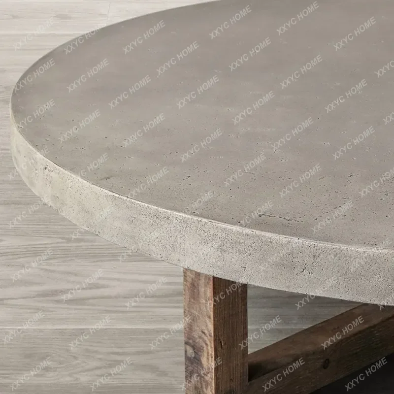 XX Simple  Imitation Cement Color Retro Coffee Table Round Side Table Solid Wood Living Room