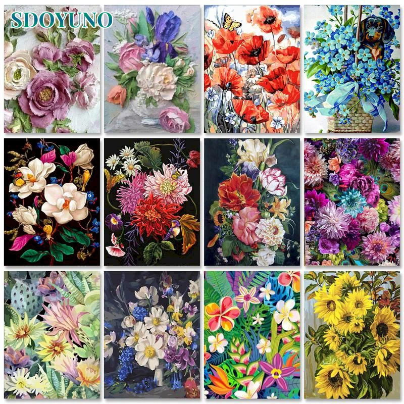 SDOYUNO Modern Painting by numbers Kill time Picture Paint Flowers DIY Coloring by numbers Adults crafts Home Decor
