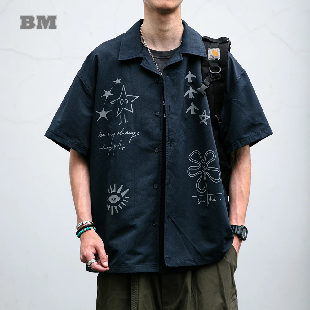 

Mens Cuban Collar Shirt Summer Tribal Graphic Print Short Sleeve Loose Breathable Casual Outdoor Hawaii Vacation Resort Fashion
