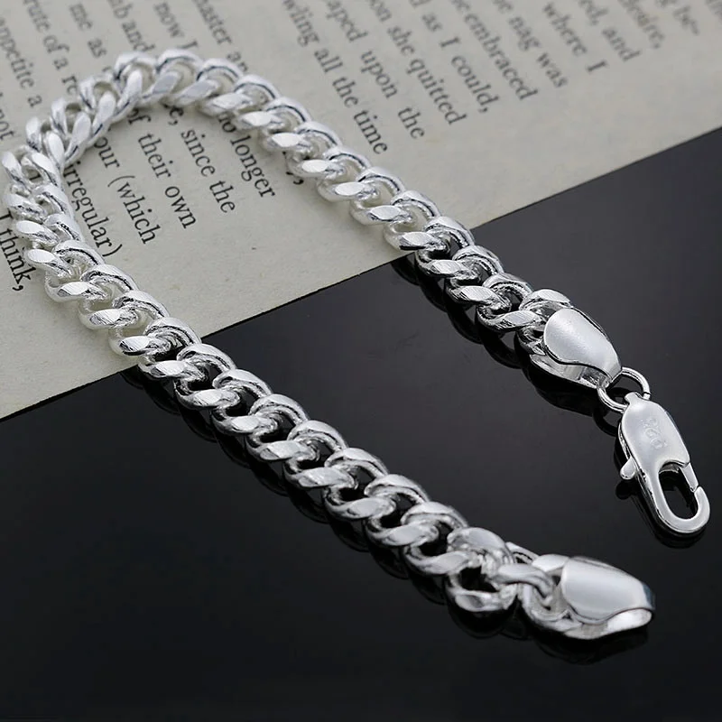 

Luxury designer 925 Sterling silver 10MM geometry Bracelets for man fashion party Wedding accessories Jewelry Holiday