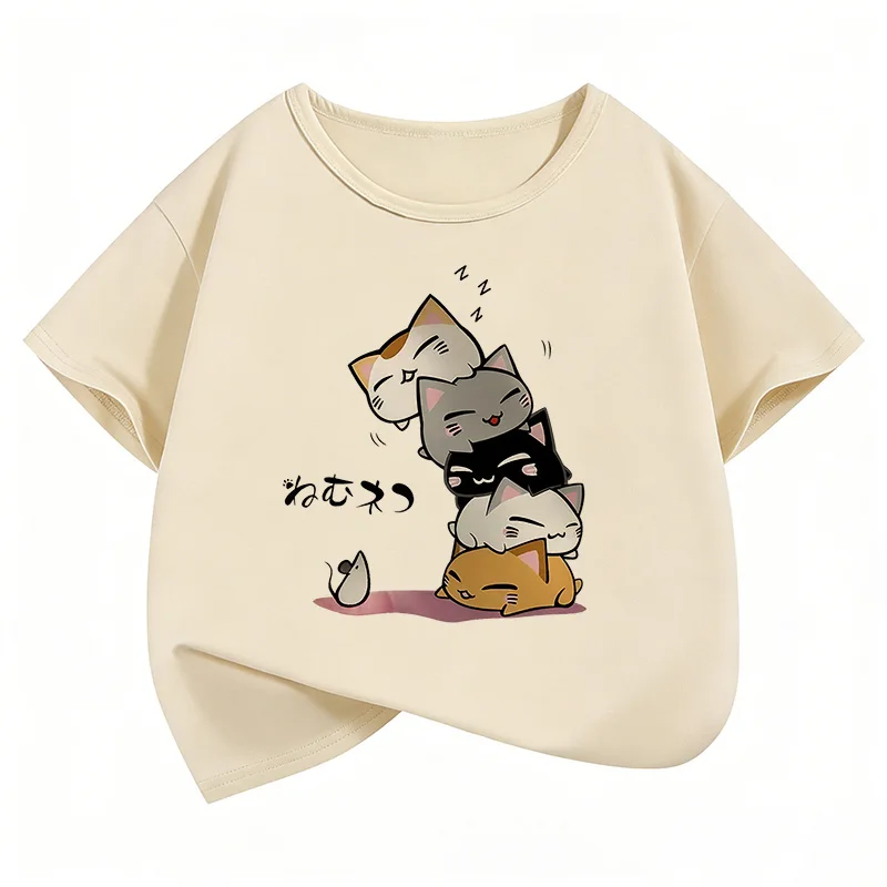 Y2K Funny Cat Graphic Kids Tshirts Summer Short Sleeve Tees Cartoon Boys Girls Clothes Kawaii Tops Children T-shirt