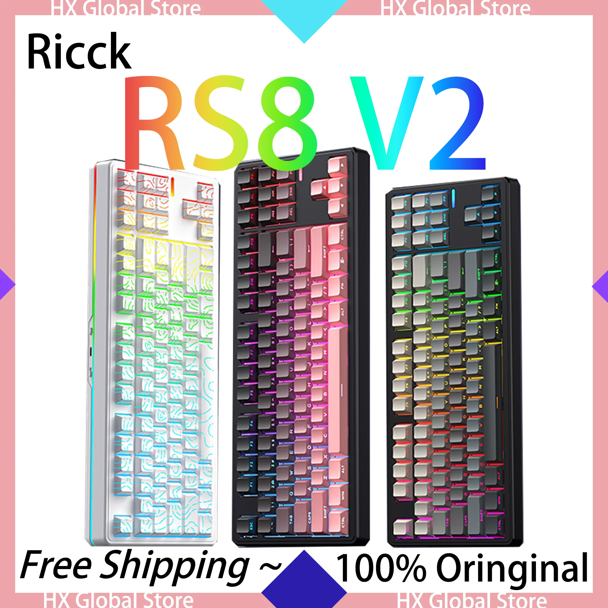 

Клавиатура Ricck RS8 V2, механическая беспроводная Bluetooth 2,4G, бесконтактная поддержка QMK RGB, горячая замена, игровая проводная клавиатура для геймеров, 8000 мАч