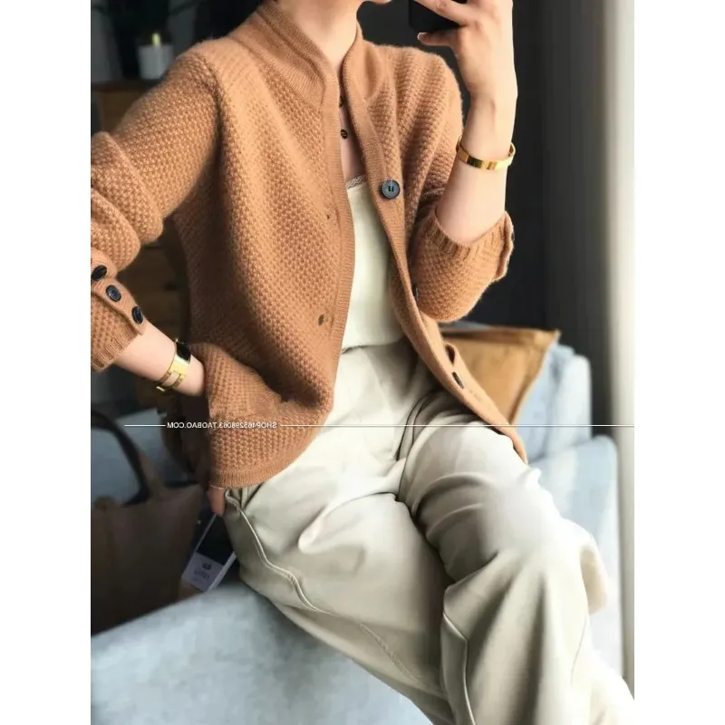 Autumn Winter New Thickened  Cardigan Women Stand Neck Sweater Sweater Loose Knit Base Sweater Jacket