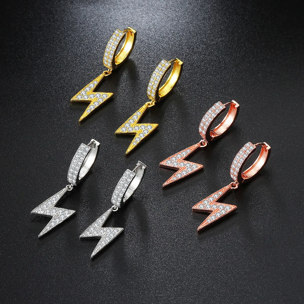 Hip Hop Drop Earrings for Women Cubic Zirconia Iced Out Lightning Pendant Ear Accessories Hippie Jewelry Dropshipping OHE032 image 3