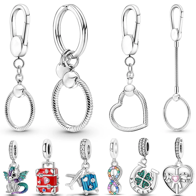 

Hot Sale 925 Sterling Silver Moments Keychain Charm Fit Original Brand Silver Beade Ladies Gift
