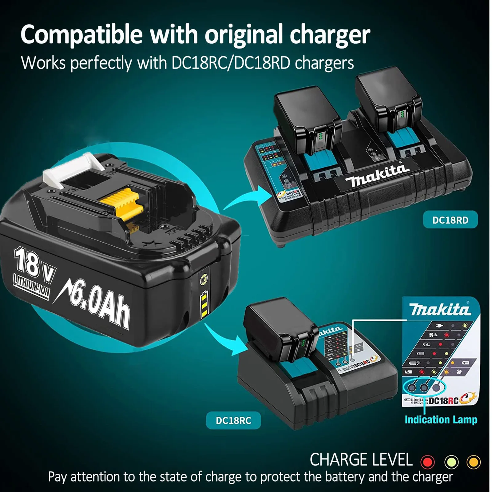 For Makita BL1830 Rechargeable Battery 6.0Ah Battery 18V BL1830 BL1815 BL1860 BL1840 Replacement Power Tool Replacement Battery