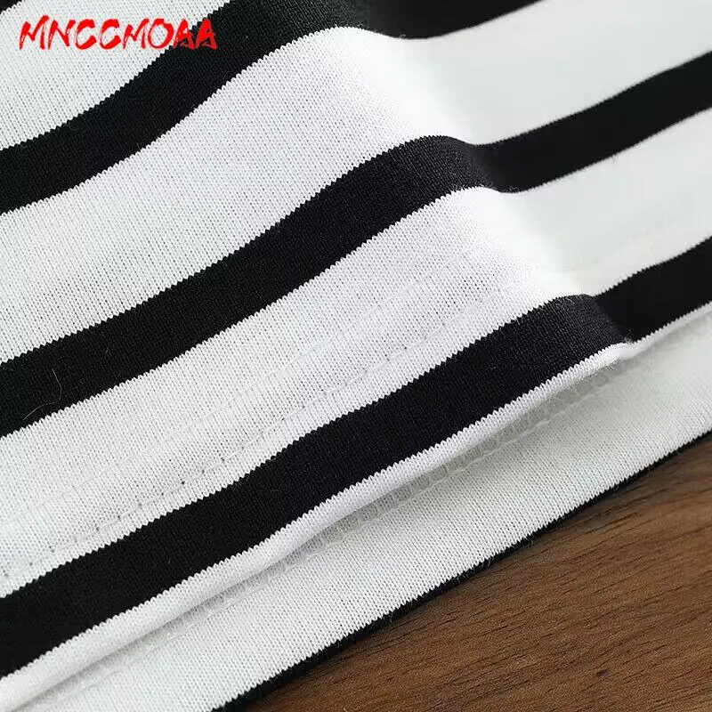 MNCCMOAA Women High Quality 2024 Autumn Winter Basic O Neck Long Sleeve Striped T-Shirt Casual 7-Color Simple Tees Tops Female