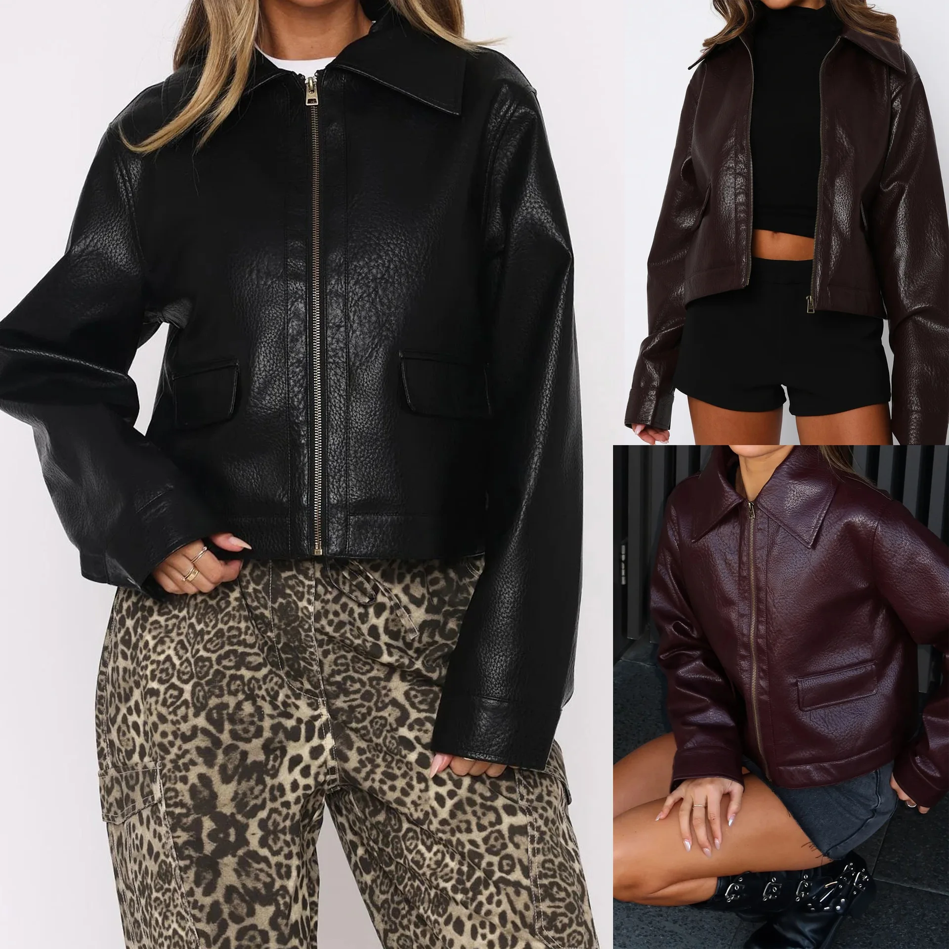 Cappotto in pelle Jaet Sve in pelle PU con cerniera lunga da donna nuova Tessuto sintetico Lungo Sve Ultra ort Sle per donne di mezza età