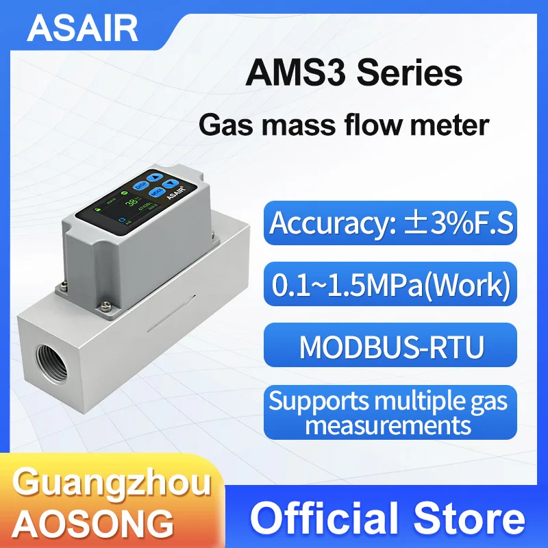 

ASAIR AMS3 High Accuracy Large Range Thermal Gas Mass Flow Meter Air Nitrogen 10-6000L/min